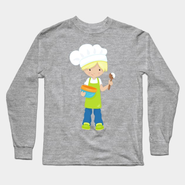 Baking, Baker, Bakery, Apron, Cute Boy, Blond Hair Long Sleeve T-Shirt by Jelena Dunčević